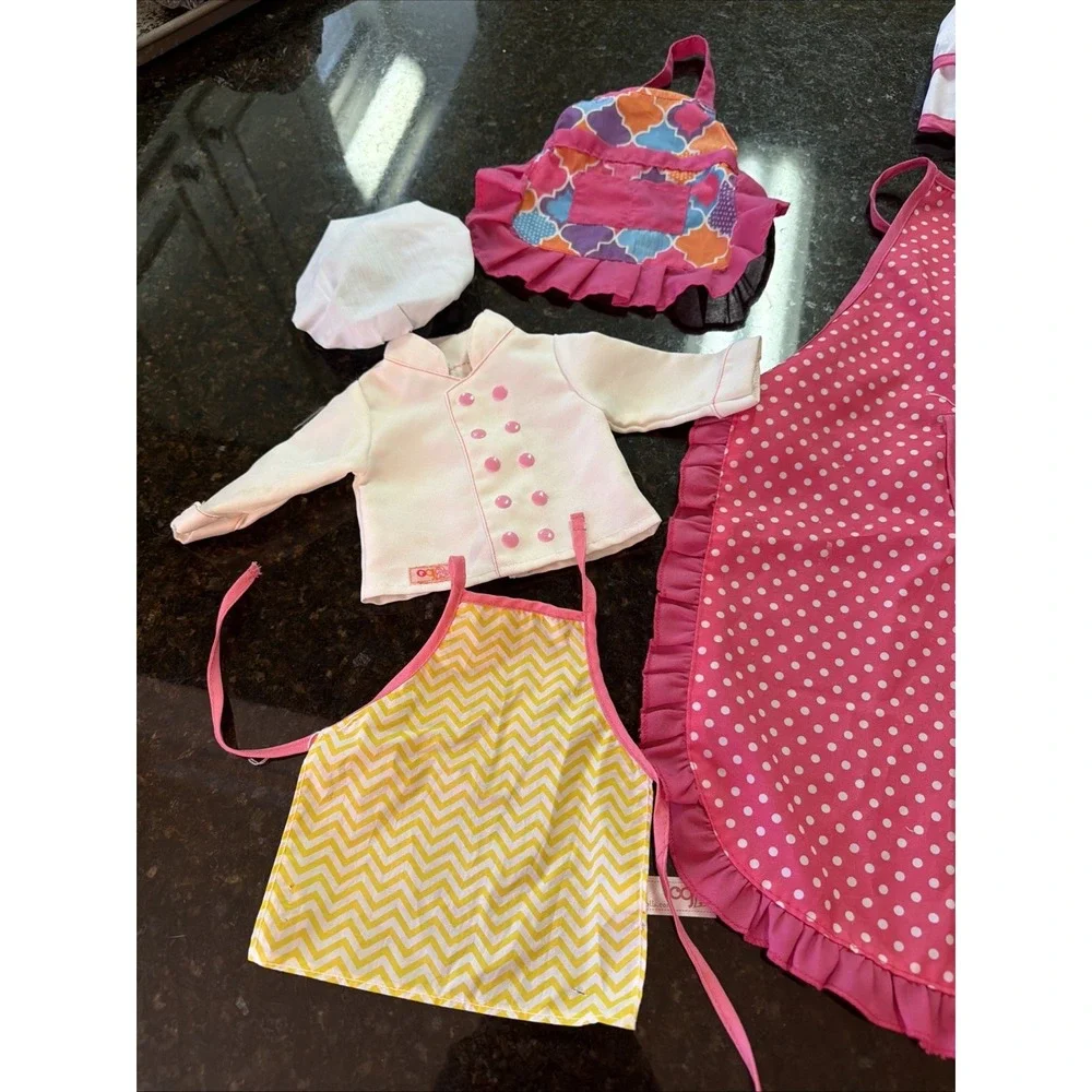 18 In Doll Baking Apron Jacket Accessories Kitchen w/‎ Girls Apron And Chefs Hat